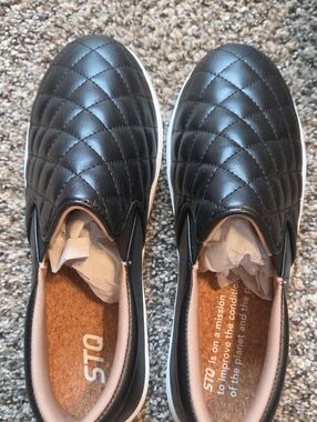 STQ Quilted Slip-On Moccasins in Black